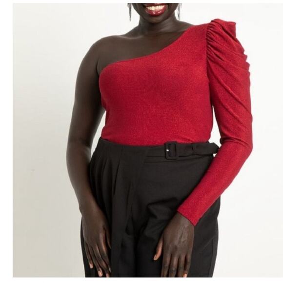 NWT Eloquii Lurex Stretch One Shoulder Top 14/16 Red - Picture 1 of 8